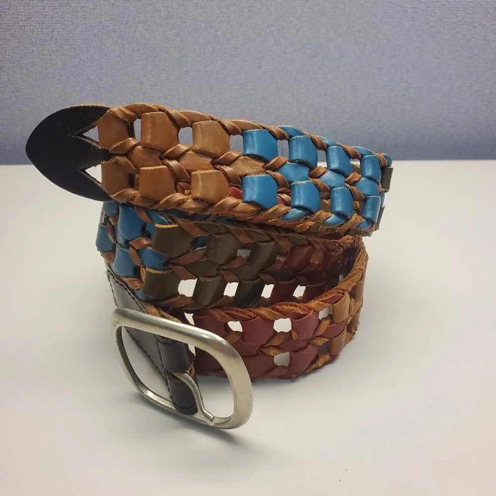 Boho Multicolor Rainbow Woven Leather Indie Belt Size L‎ Colorful Teacher Artsy